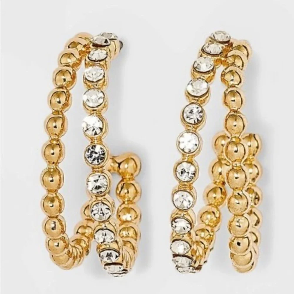 SUGARFIX‎ by BaubleBar Crystal Beaded Double Hoop Earrings - Gold NWT - Picture 9 of 9